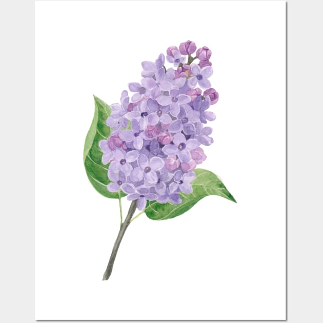 Purple Lilac Flower Watercolour Painting Wall Art by Flowering Words